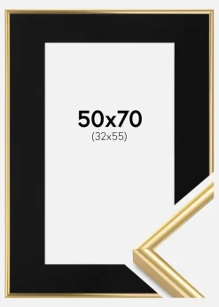 Ramme Victoria Guld 50x70 cm - Passepartout Sort 33x56 cm