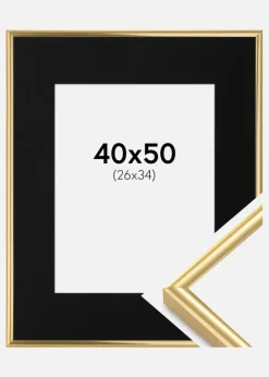 Ramme Victoria Guld 40x50 cm - Passepartout Sort 27x35 cm