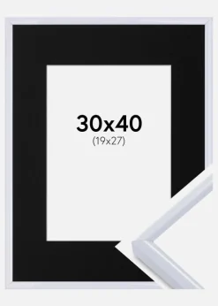 Ramme Victoria Hvid 30x40 cm - Passepartout Sort 20x28 cm