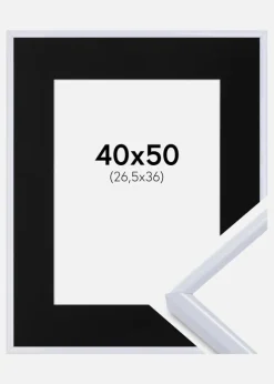 Ramme Victoria Hvid 40x50 cm - Passepartout Sort 27,5x37 cm