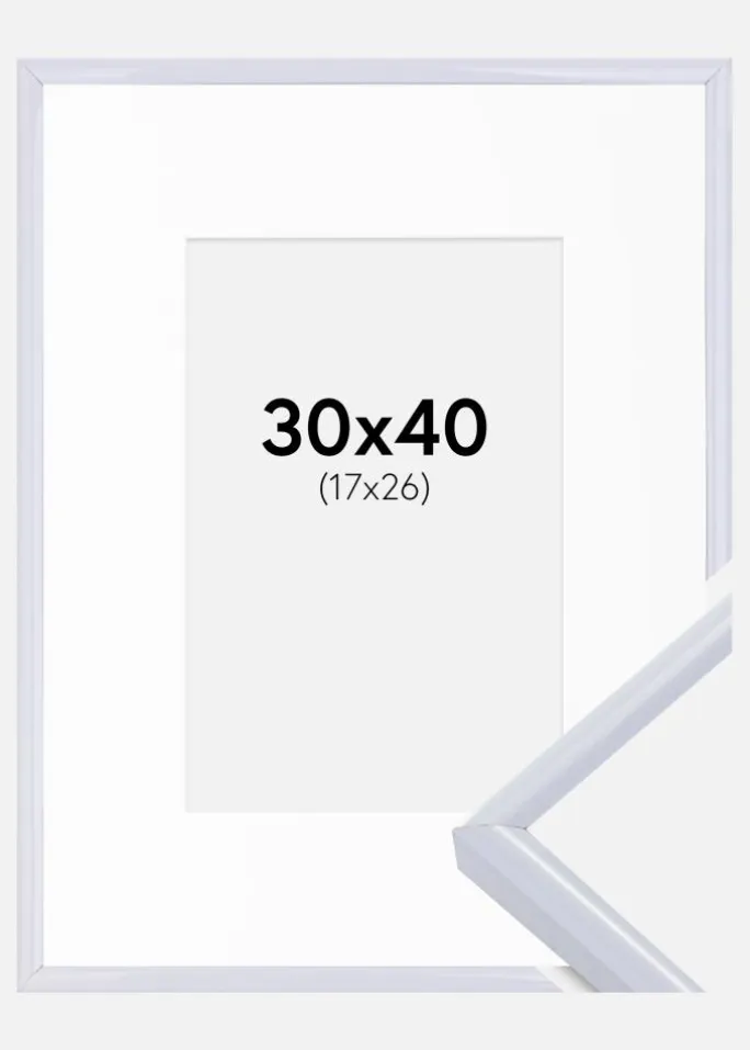 Ramme Victoria Hvid 30x40 cm - Passepartout Hvid 18x27 cm