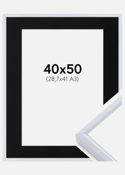 Ramme Victoria Hvid 40x50 cm - Passepartout Sort 29,7x42 cm (A3)