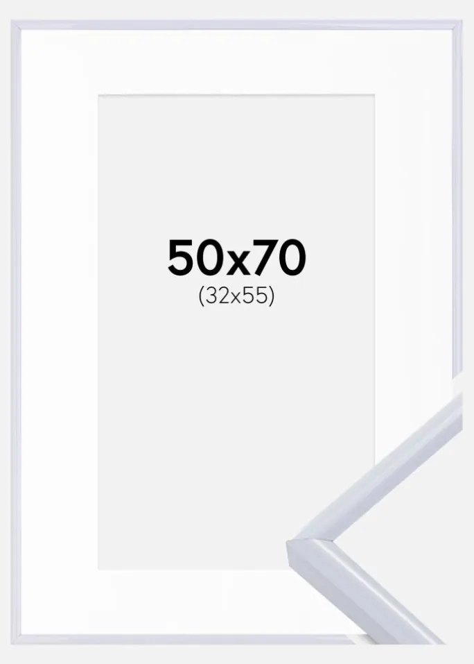 Ramme Victoria Hvid 50x70 cm - Passepartout Hvid 33x56 cm