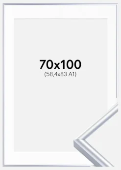 Ramme Victoria Sølv 70x100 cm - Passepartout Hvid 59,4x84 cm (A1)