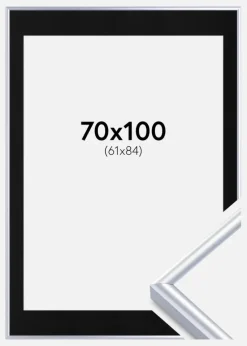 Ramme Victoria Sølv 70x100 cm - Passepartout Sort 62x85 cm