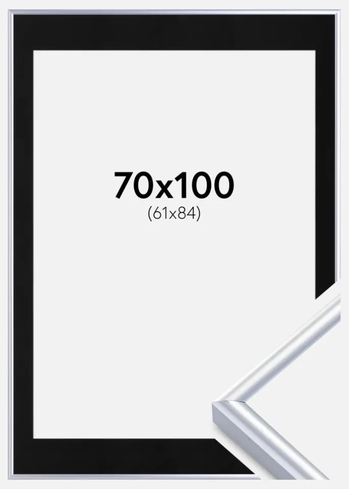 Ramme Victoria Sølv 70x100 cm - Passepartout Sort 62x85 cm