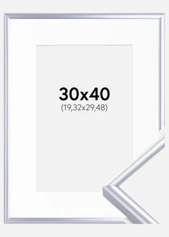 Ramme Victoria Sølv 30x40 cm - Passepartout Hvid 8x12 inches