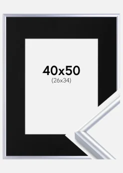 Ramme Victoria Sølv 40x50 cm - Passepartout Sort 27x35 cm