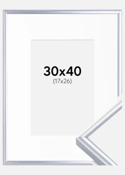 Ramme Victoria Sølv 30x40 cm - Passepartout Hvid 18x27 cm