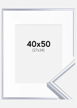 Ramme Victoria Sølv 40x50 cm - Passepartout Hvid 28x35 cm