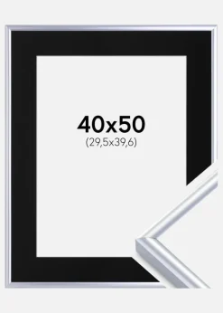 Ramme Victoria Sølv 40x50 cm - Passepartout Sort 12x16 inches