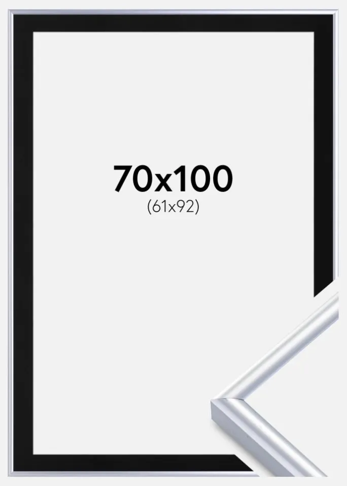 Ramme Victoria Sølv 70x100 cm - Passepartout Sort 62x93 cm