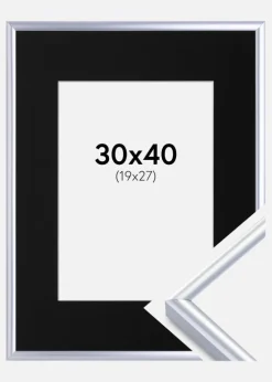 Ramme Victoria Sølv 30x40 cm - Passepartout Sort 20x28 cm