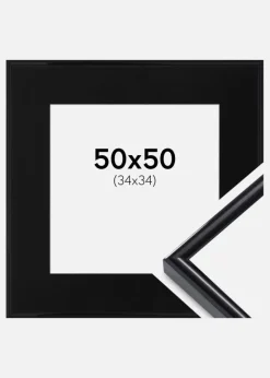Ramme Victoria Sort 50x50 cm - Passepartout Sort 35x35 cm