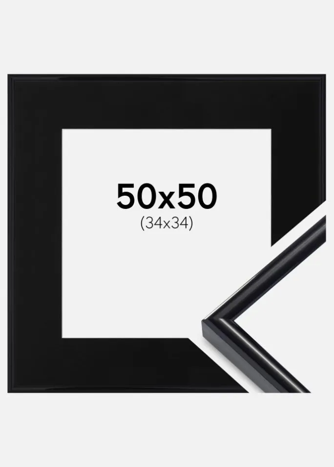 Ramme Victoria Sort 50x50 cm - Passepartout Sort 35x35 cm