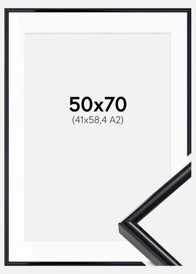 Ramme Victoria Sort 50x70 cm - Passepartout Hvid 42x59,4 cm (A2)