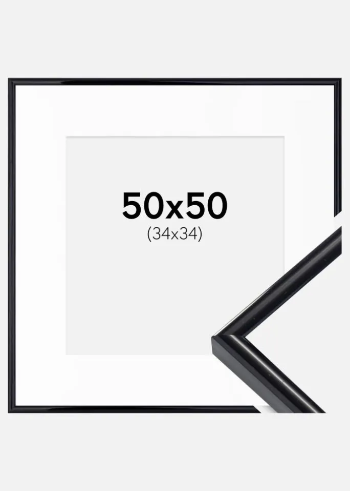 Ramme Victoria Sort 50x50 cm - Passepartout Hvid 35x35 cm