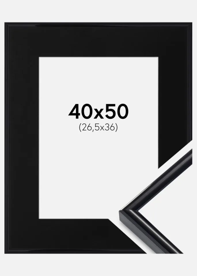 Ramme Victoria Sort 40x50 cm - Passepartout Sort 27,5x37 cm