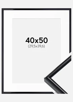 Ramme Victoria Sort 40x50 cm - Passepartout Hvid 12x16 inches