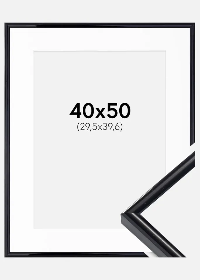 Ramme Victoria Sort 40x50 cm - Passepartout Hvid 12x16 inches