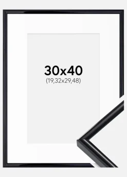 Ramme Victoria Sort 30x40 cm - Passepartout Hvid 8x12 inches