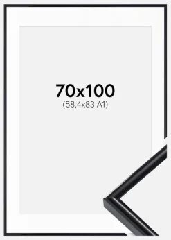 Ramme Victoria Sort 70x100 cm - Passepartout Hvid 59,4x84 cm (A1)