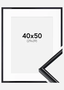 Ramme Victoria Sort 40x50 cm - Passepartout Hvid 30x40 cm