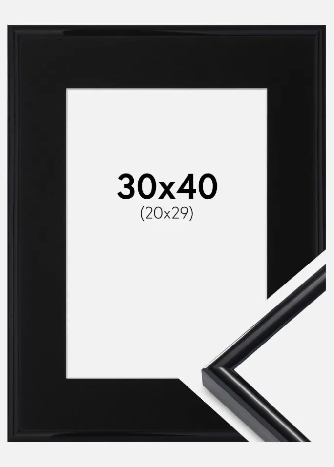 Ramme Victoria Sort 30x40 cm - Passepartout Sort 21x30 cm