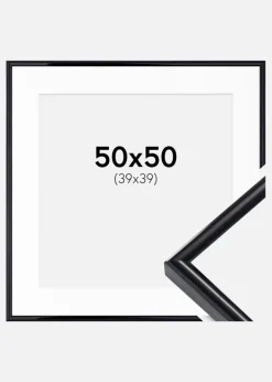 Ramme Victoria Sort 50x50 cm - Passepartout Hvid 40x40 cm