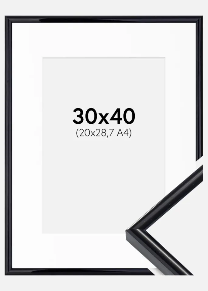 Ramme Victoria Sort 30x40 cm - Passepartout Hvid 21x29,7 cm (A4)
