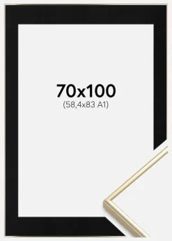 Ramme Visby Blank Guld 70x100 cm - Passepartout Sort 59,4x84 cm (A1)