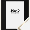 Ramme Visby Blank Guld 30x40 cm - Passepartout Sort 8x12 inches