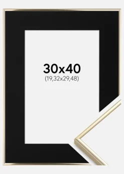 Ramme Visby Blank Guld 30x40 cm - Passepartout Sort 8x12 inches
