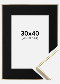 Ramme Visby Blank Guld 30x40 cm - Passepartout Sort 21x29,7 cm (A4)