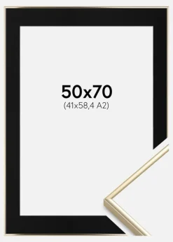 Ramme Visby Blank Guld 50x70 cm - Passepartout Sort 42x59,4 cm (A2)