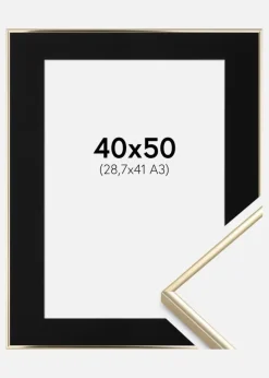 Ramme Visby Blank Guld 40x50 cm - Passepartout Sort 29,7x42 cm (A3)