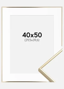 Ramme Visby Blank Guld 40x50 cm - Passepartout Hvid 12x16 inches