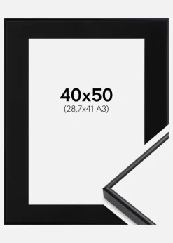 Ramme Visby Hvid 40x50 cm - Passepartout Sort 29,7x42 cm (A3)