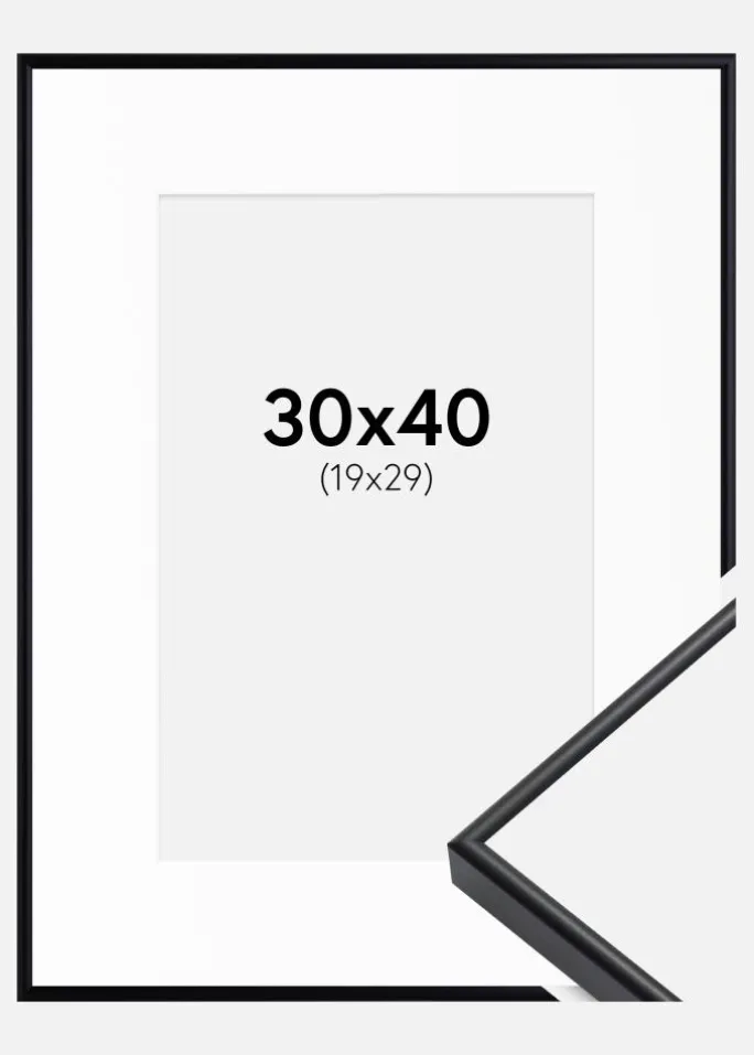 Ramme Visby Sort 30x40 cm - Passepartout Hvid 20x30 cm
