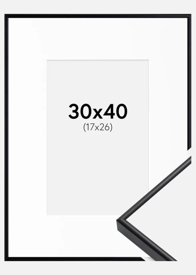 Ramme Visby Sort 30x40 cm - Passepartout Hvid 18x27 cm