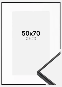 Ramme Visby Sort 50x70 cm - Passepartout Hvid 33x56 cm