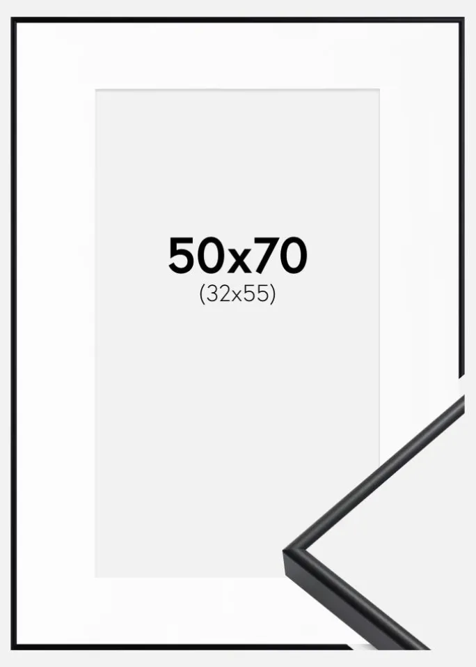 Ramme Visby Sort 50x70 cm - Passepartout Hvid 33x56 cm