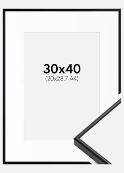 Ramme Visby Sort 30x40 cm - Passepartout Hvid 21x29,7 cm (A4)