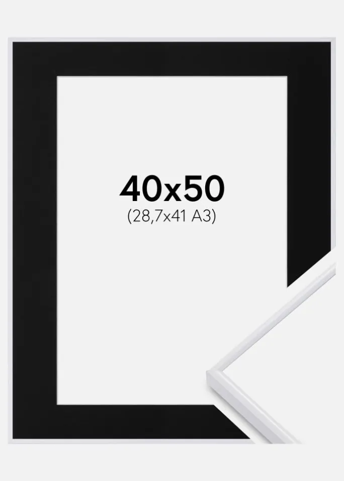 Ramme Visby Sort 40x50 cm - Passepartout Sort 29,7x42 cm (A3)