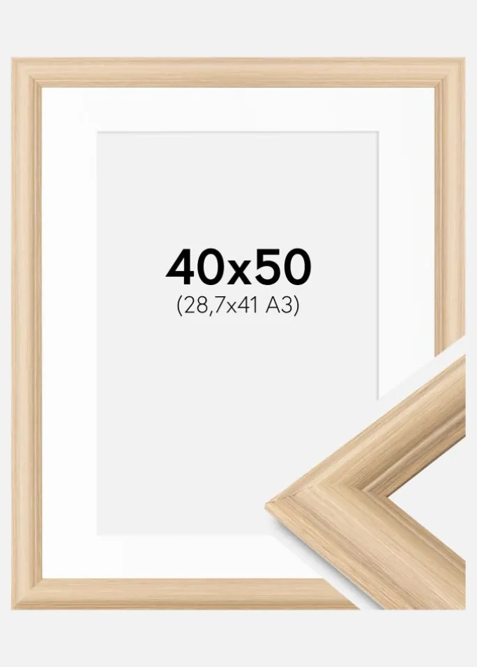 Ramme Västkusten Eg 40x50 cm - Passepartout Hvid 29,7x42 cm (A3)