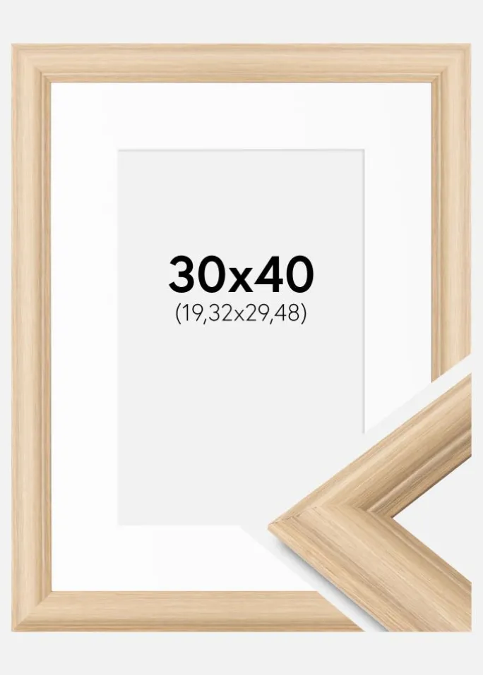 Ramme Västkusten Eg 30x40 cm - Passepartout Hvid 8x12 inches