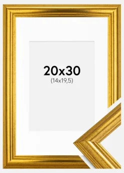 Ramme Västkusten Guld 20x30 cm - Passepartout Hvid 15x21 cm (A5)