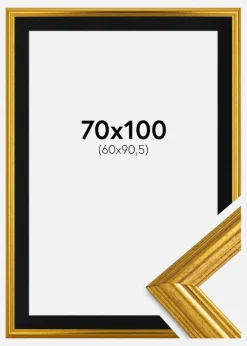 Ramme Västkusten Guld 70x100 cm - Passepartout Sort 61x91,5 cm