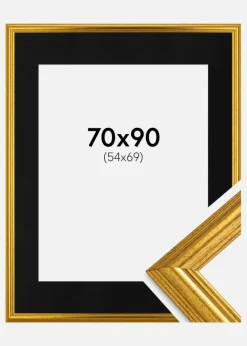 Ramme Västkusten Guld 70x90 cm - Passepartout Sort 55x70 cm