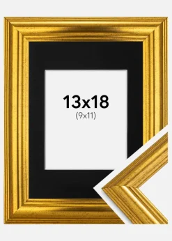 Ramme Västkusten Guld 13x18 cm - Passepartout Sort 10x12 cm